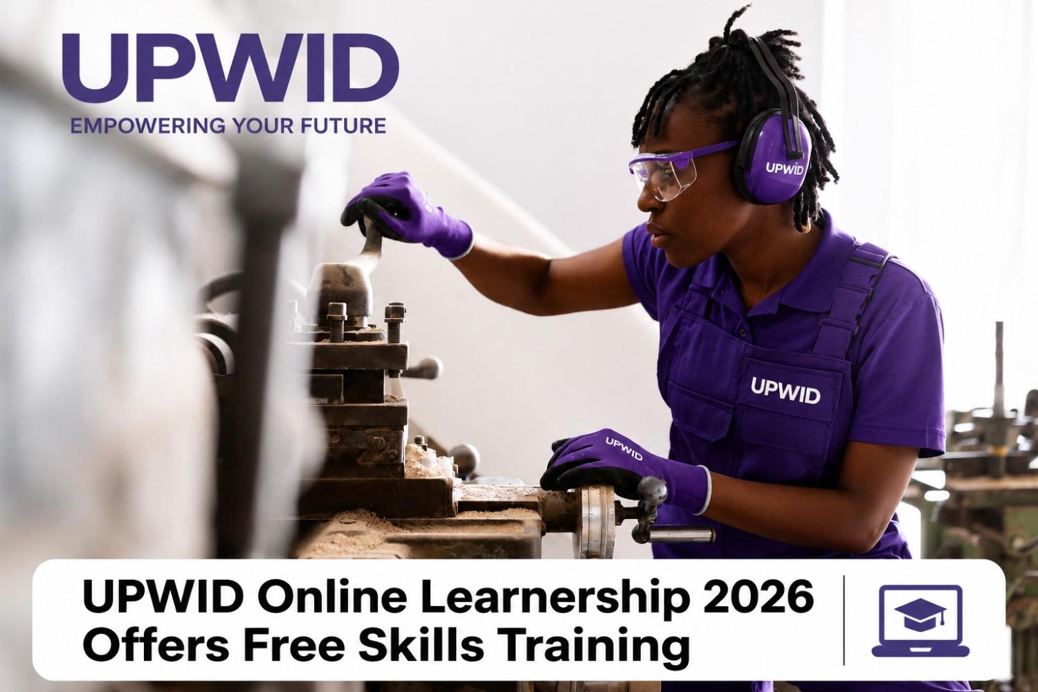 using attached image, turn the entire place and uniform into UPWID, Also place white shadow bar to place this text in black: UPWID Online Learnership 2026 Offers Free Skills Training