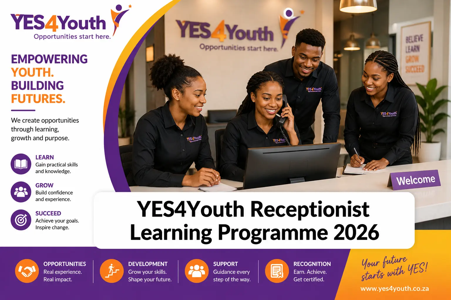 YES4Youth Receptionist Learning Programme 2026
