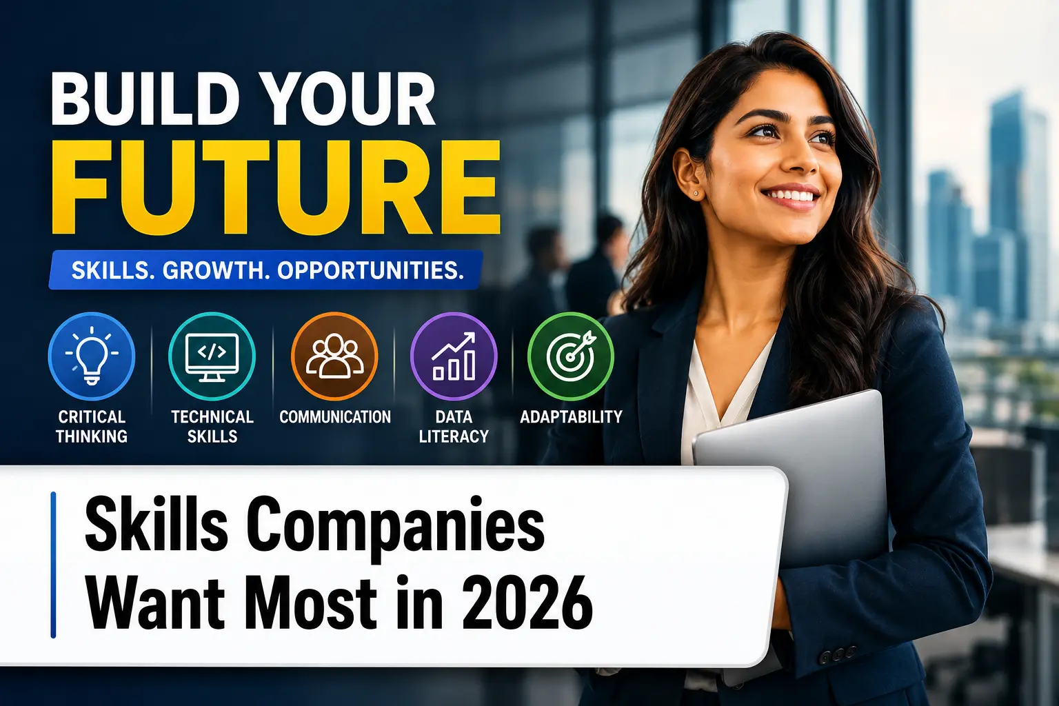 Design discover optimized featured image turn situation into CAREERS NEWS, Also place white shadow bar to place this text in black: These Are the Skills Companies Want Most in 2026